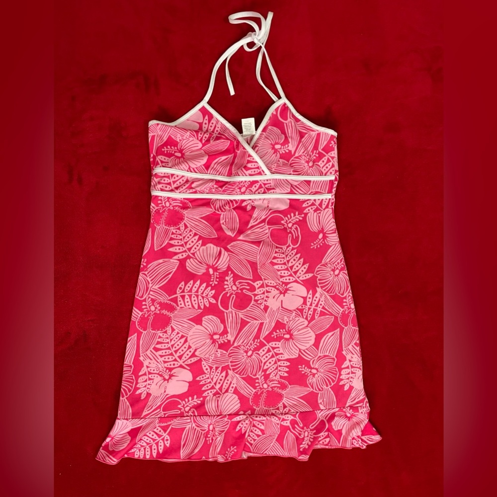 SOLD ✅ Finesse U.S.A Women's Juniors Sleeveless Pink Tropical Pullover Dress L